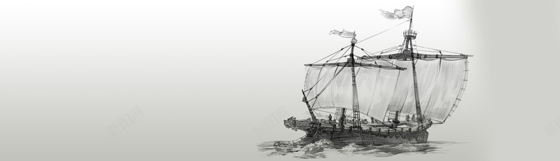 手绘海盗船banner创意设计背景