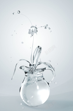 飞扬的水玻璃花盆创意海报背景素材高清图片
