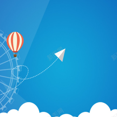 蓝色天空摩天轮热气球飞机元素主图背景