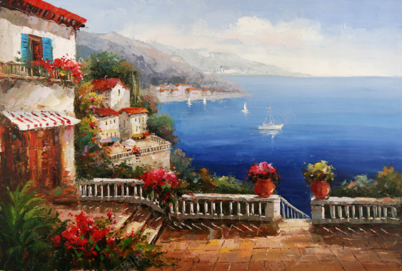 地中海风景油画图片1背景
