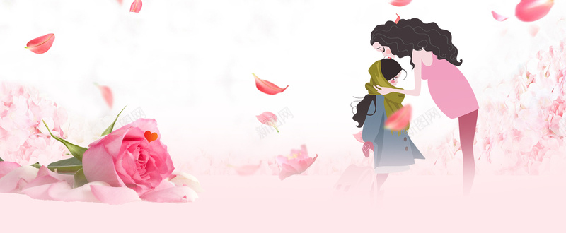 玫瑰母亲节温馨粉色花瓣手绘背景背景