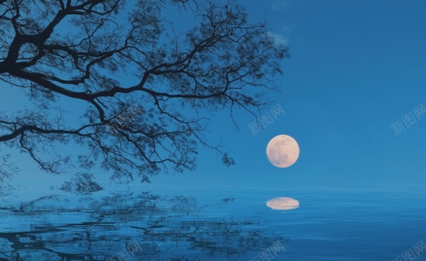 水上明月背景背景