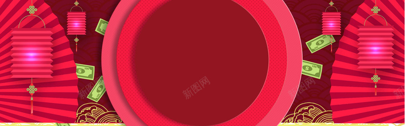 春节几何扁平红色淘宝海报背景背景