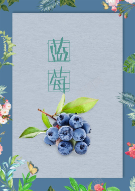 手绘花卉边框蓝莓水果快递海报背景psd背景