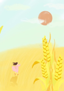 女孩麦子手绘小满夏季插画海报高清图片