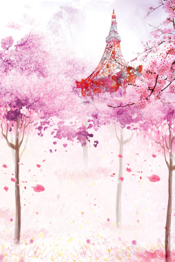 淡粉色手绘樱花节花卉背景背景
