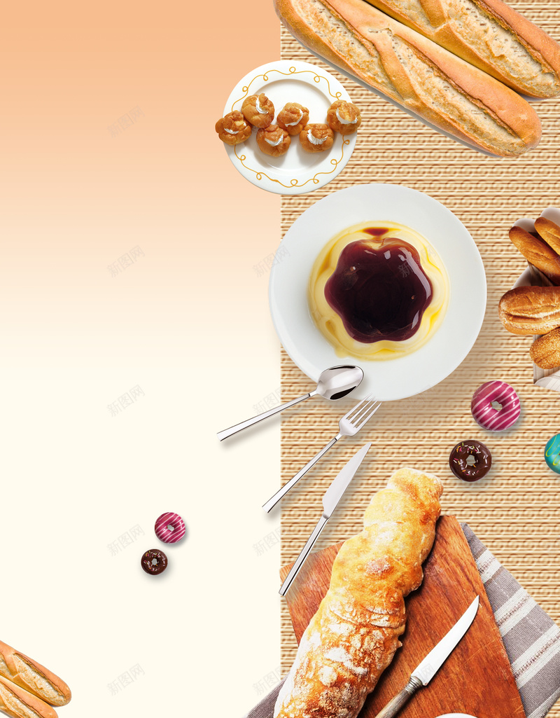 创意撞色面包甜点海报psd设计背景_88icon https://88icon.com 新店开业 盛大开业 蛋糕甜品 蛋糕 面包 麦子 甜甜圈 美食 美味