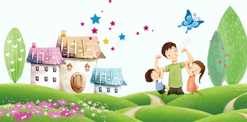 小清新卡通手绘父亲节H5分层背景psd设计背景_88icon https://88icon.com 小清新 卡通 父亲 孩童 天空 白云 草地 手绘 父亲节 H5 分层背景节