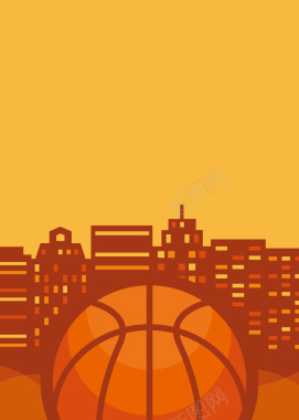 卡通扁平篮球城市球赛橙色背景素材背景
