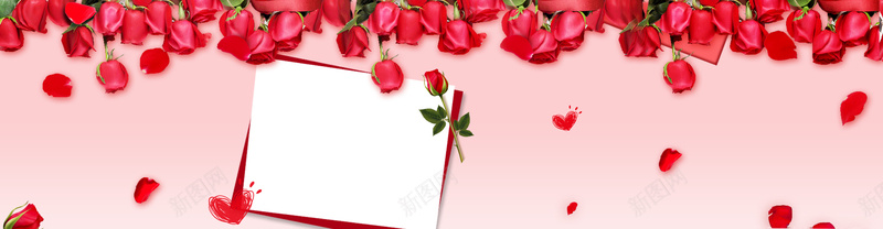 淘宝情人节玫瑰花粉色浪漫边框海报背景背景
