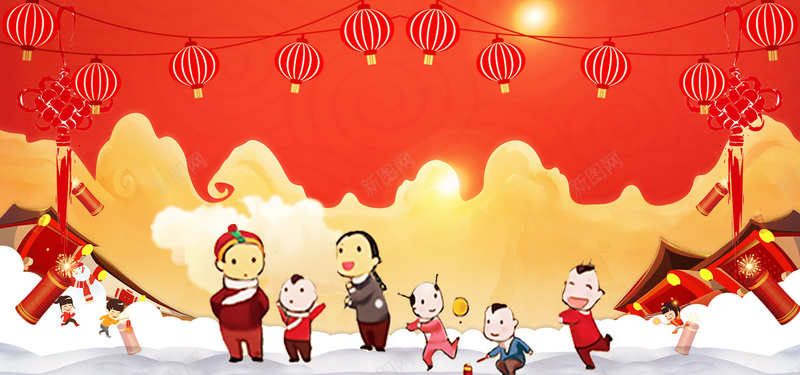 中国红新年到主题狗年新春海报背景