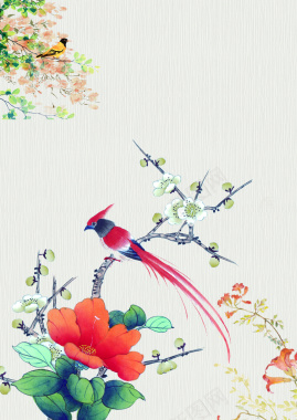 中国风工笔花鸟装饰画海报背景psd背景