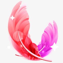水彩手绘红色紫色的羽毛效果素材