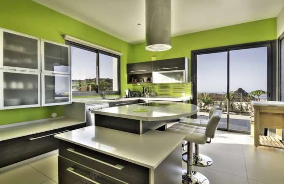 绿色壁纸厨房高档装修图片素材背景
