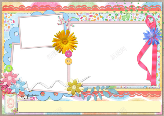 卡通花朵儿童相框背景素材背景