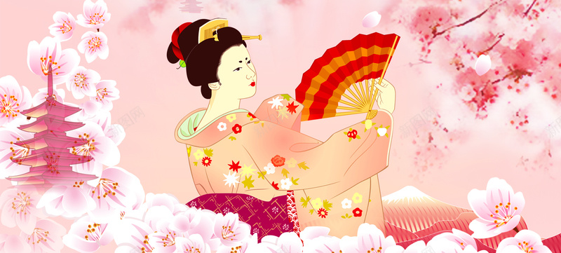 日本旅游樱花文化浪漫粉红背景背景