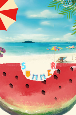 暑假海风西瓜景色蓝天背景背景