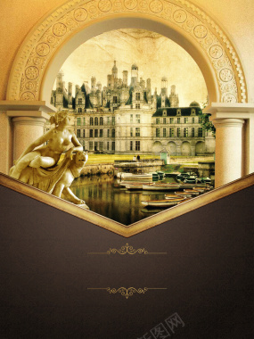 大气金色欧式建筑欧式地产宣传海报背景ps背景