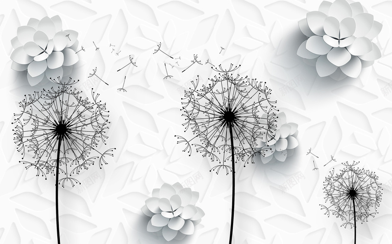 白色立体花纹背景psd设计背景_88icon https://88icon.com 黑白背景 蒲公英 文艺 线条 花朵 白色立体花纹背景 小清新 简约