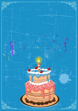 蓝色矢量卡通蛋糕生日快乐背景素材背景