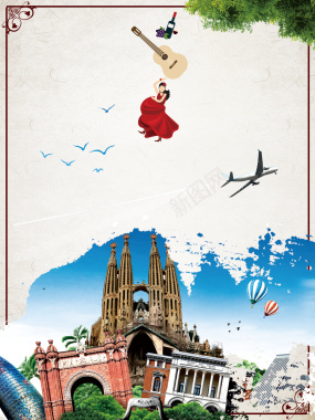 中国风西班牙旅游海报背景
