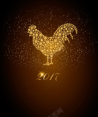 金色花朵2017公鸡红色背景背景