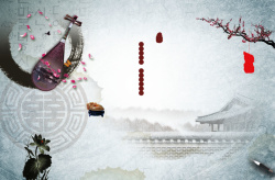 小清新琵琶中国风琵琶花瓣灰色背景素材高清图片