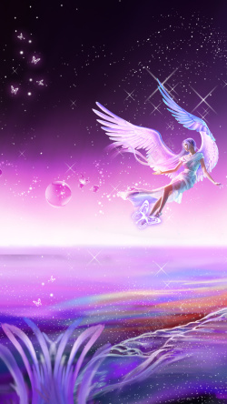 海边小清新字母紫色梦幻星空精灵H5背景高清图片