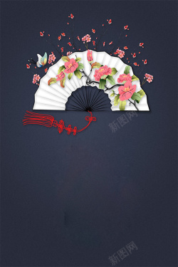 中国风桃花扇桃花节扇子背景素材高清图片
