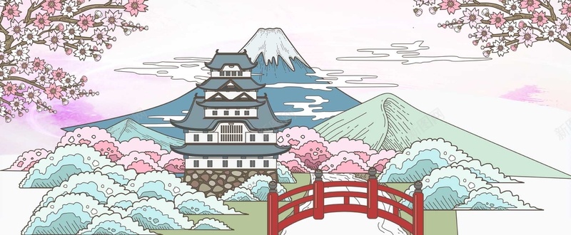 日本粉色手绘旅游富士山海报bannerjpg设计背景_88icon https://88icon.com 卡通banner 富士山 手绘 日本旅游 春季旅游 暖色系 楼 樱花 河流 矢量 简笔画山 美丽的富士山