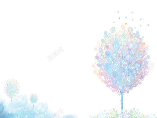 手绘蓝色抽象树印刷背景背景