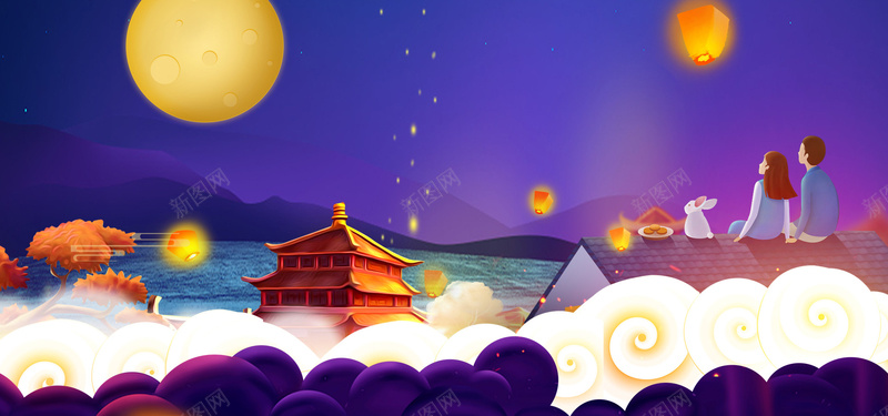 中秋佳节赏月卡通bannerpsd设计背景_88icon https://88icon.com 中秋节 卡通 夜景 大气 月亮 中秋团圆 可爱 夜空