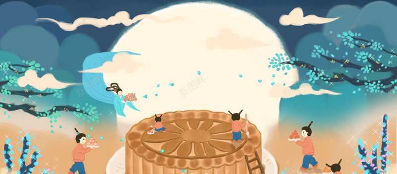 月饼中秋节卡通手绘背景背景