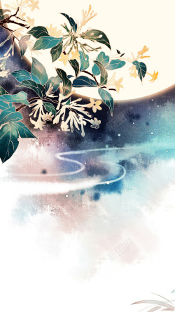 水彩桂花树手绘月亮桂花树海报高清图片