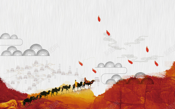 中国风一带一路丝绸之路海报背景素材背景