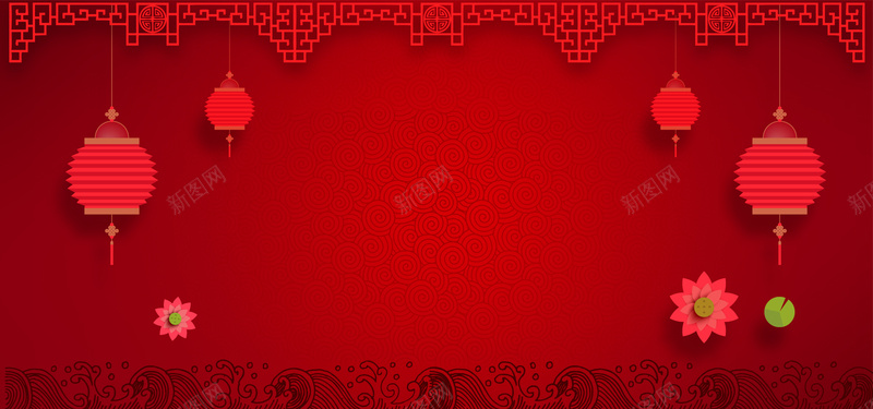 春节中国风红色电商淘宝海报背景背景