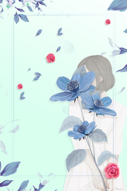 蓝色清新花瓣美容会所海报背景素材背景