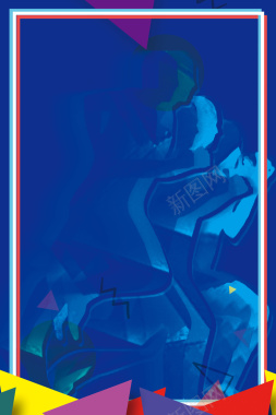 蓝色扁平化马拉松运动海报背景