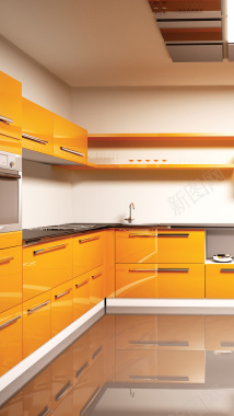 黄色厨房柜H5背景素材背景