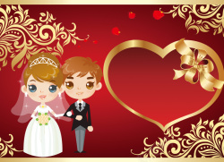 结婚美女甜蜜蜜卡通夫妻海报背景素材高清图片