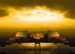 紫禁城海报中国风古典奢华紫禁城宫殿旗子黑色背景素材高清图片