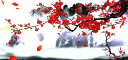 花瓣背景视频红梅枝水墨梅花中国风花瓣飘落背景高清图片