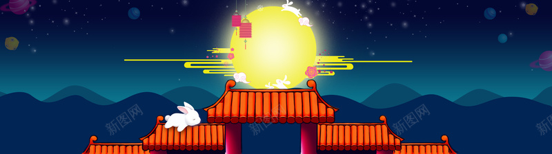 卡通扁平传统中秋节蓝色背景背景