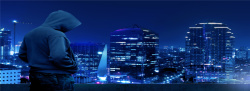 黑客科幻科技画面图片城市建筑夜景黑色网络安全背景高清图片