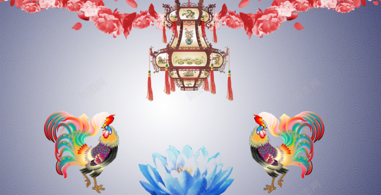 中国风中式花灯下的莲花背景素材背景