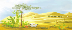 沙漠上的仙人草夏季卡通黄色电商海报背景高清图片
