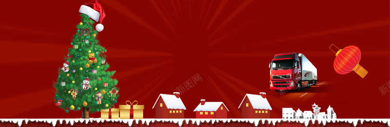 圣诞装饰背景图psd设计背景_88icon https://88icon.com 圣诞装饰背景图 圣诞树 大卡车 礼物 雪屋 海报banner