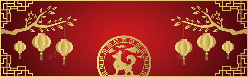 2018狗年吉祥主题海报jpg设计背景_88icon https://88icon.com 新年快乐 底纹 小狗剪影 灯笼 新春大吉 春节 喜庆 中式边框 矢量元素 瑞狗迎春 扁平