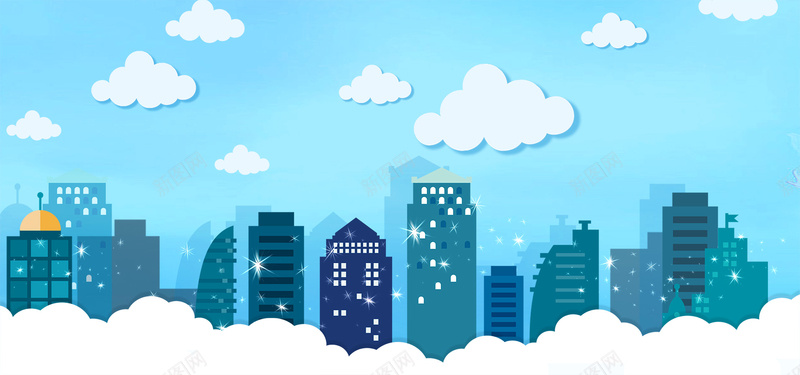 蓝色简约建筑群背景psd设计背景_88icon https://88icon.com 城市元素 城市建筑 建筑群 商务 建筑 建筑剪影 元素 插图 背景 底纹 插画 城市