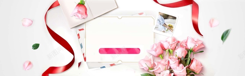 白色花瓣粉色玫瑰书信淘宝情人节背景背景